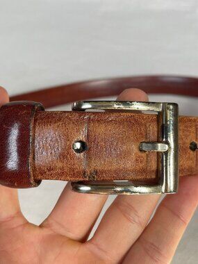Brown Leather Belt with Silver Buckle